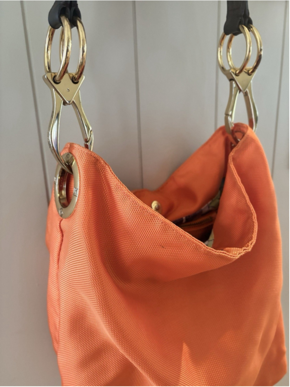 JPK Paris 75 Orange Canvas Hobo Bucket Bag Brown Leather Strap Goldtone Hardware - Picture 7 of 7